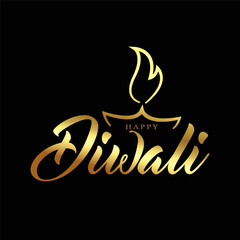 Happy diwali lettering design with diya deepak vector illustration.