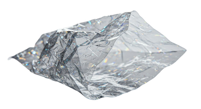 A highly reflective crumpled transparent film with intricate textures and subtle scratches over a soft, neutral blurred background, concept of digital complexity and cybersecurity