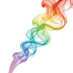 Rainbow-colored streaming smoke wave on white isolated background png vibrant colorful smoke effect png dynamic rainbow smoke wave png abstract artistic smoke design png transparent background image