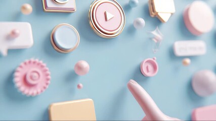 Colorful social media icons on pastel blue background   - Powered by Adobe