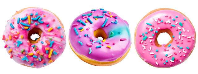 Satisfy your sweet tooth with these vibrant donuts covered in colorful sprinkles and delicious pink frosting