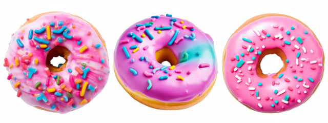 Satisfy your sweet tooth with these vibrant donuts covered in colorful sprinkles and delicious pink frosting