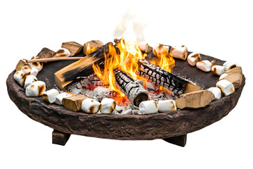 Campfire with marshmallows roasting isolated on transparent background