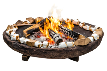 Campfire with marshmallows roasting isolated on transparent background