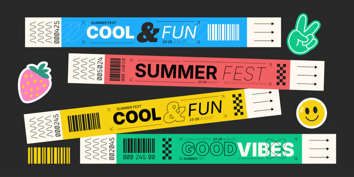 Colorful Y2K wristbands and funky festival bracelets with retro inspired designs perfect for summer parties music events and branding