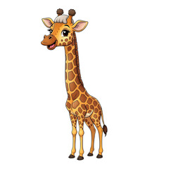 Obraz premium Adorable cartoon giraffe standing proudly showing its long neck and distinctive spots transparent background
