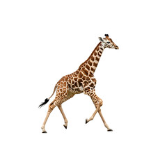 Fototapeta premium Majestic giraffe walking gracefully across a plain field natural wildlife transparent background