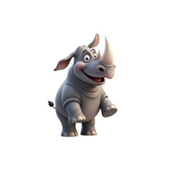 Obraz premium Happy cartoon rhinoceros standing and smiling in a playful pose transparent background