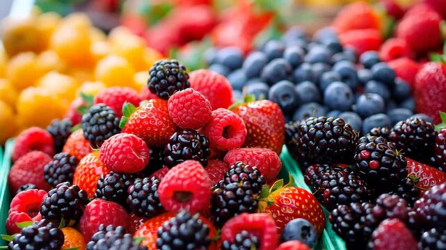 Berries and fruits at the market. Selective focus. Food.