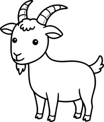 Cute Cartoon Goat Outline for Kids Coloring Page – Black and White Farm Animal Illustration