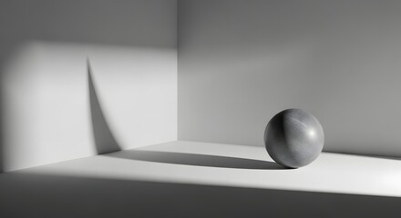 A gray sphere casts a shadow in a white corner, creating a minimalist scene.