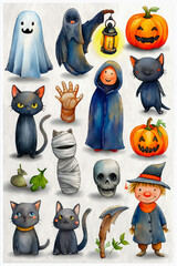 ハロウィンにぴったりの可愛いおばけのキャラクターセット © hiro