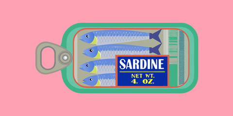 Canned Sardines Illustration on Pink Background Seafood Product Food Illustration