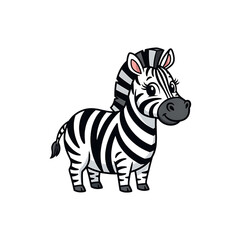 Obraz premium Adorable cartoon zebra with pink ear accent standing still for a portrait transparent background