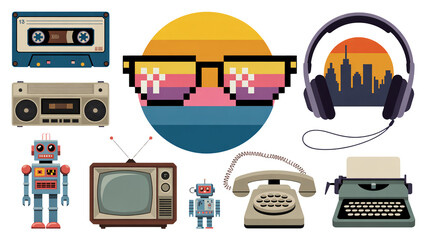 set of retro music icons