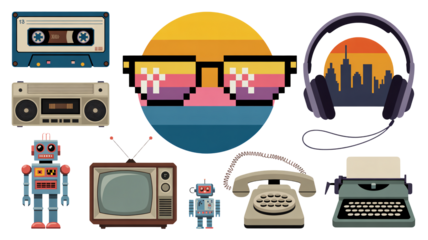 set of retro music icons