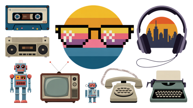 set of retro music icons