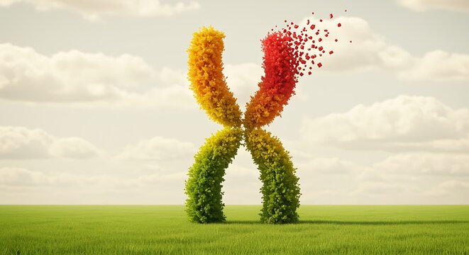 Chromosome dissolving into particles in a green field