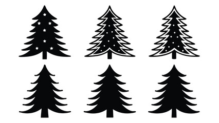 Fototapeta premium Decorated and plain evergreen trees christmas trees