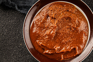 Miso paste spice thick soybean paste for cooking Japanese food tasty snack fresh delicious gourmet food background on the table rustic food top view copy space