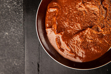 Miso paste spice thick soybean paste for cooking Japanese food tasty snack fresh delicious gourmet food background on the table rustic food top view copy space