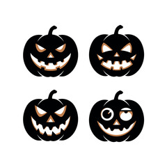 Set of Four Scary Jack O Lantern Pumpkin Faces Illustration