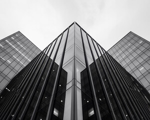 Abstract Black and White View of Modern Glass Buildings