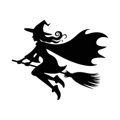 Flying Witch Silhouette with Broom Vector