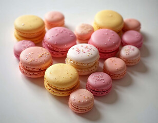 Assorted Pastel Macarons with Sprinkles on White Surface
