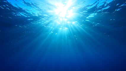 Fototapeta premium Sunlight filtering through the ocean surface creating beautiful blue light rays underwater