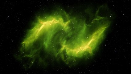 Fototapeta premium Vibrant green nebula with glowing yellow accents against a dark starry sky