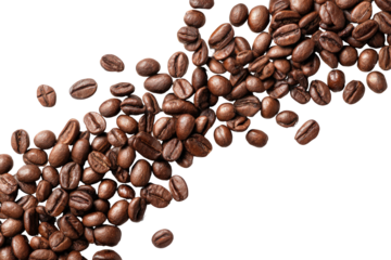 Roasted coffee beans cascading