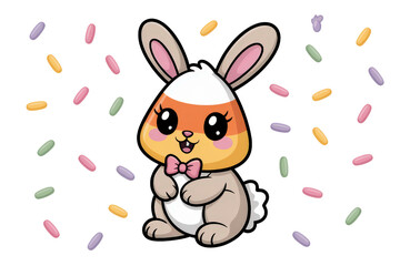 Fototapeta premium Candy corn bunny in pastel colors, kawaii character art.