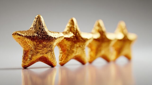 Five gold star rating icon isolated on white background