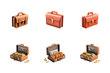 Set of antique brown wooden treasure chests with a retro leather handle, vintage lock, and gold numbers