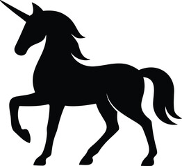 Unicorn silhouette, rearing horse profile, fantasy emblem
