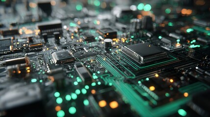 Obraz premium A futuristic circuit board pulsating with electric energy embodying innovation on a dark surface