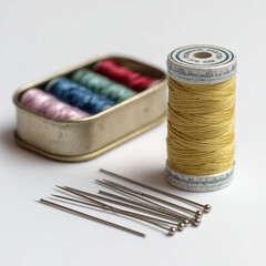 Essential sewing kit for home economics featuring colorful thread spools and sewing needles