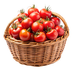 Abundant woven basket overflowing with fresh ripe red tomatoes isolated for culinary inspiration transparent background