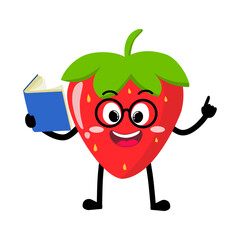 Cute Hand Drawn Strawberry Reading A Book