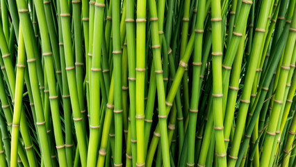 Fototapeta premium Green bamboo stalks create a textured backdrop with varied shades in natural lighting during daytime