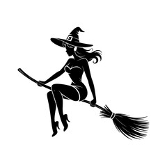 Sexy Witch Silhouette Sitting on Broom Vector