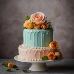 A white birthday cake is depicted in a 3D rendering, standing alone on a transparent background. It is suitable as a design element for your own birthday cake creation.