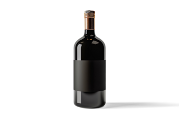 Black Bottle with Gold Label Mockup on a transparent background