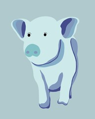 Cute Blue Pig Illustration