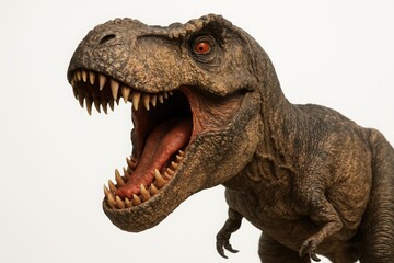 Obraz premium Majestic tyrannosaurus rex roaring with fierce power and detailed scales against a clean backdrop illustration