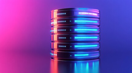 Futuristic server stack in vibrant neon lighting