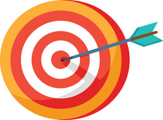 Blue arrow hitting the center bullseye of a red white and orange target with a shadow vector