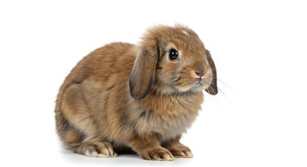 Adorable brown lop eared rabbit posing on a white background