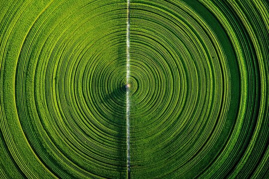 Concentric green circles create mesmerizing patterns in agricult